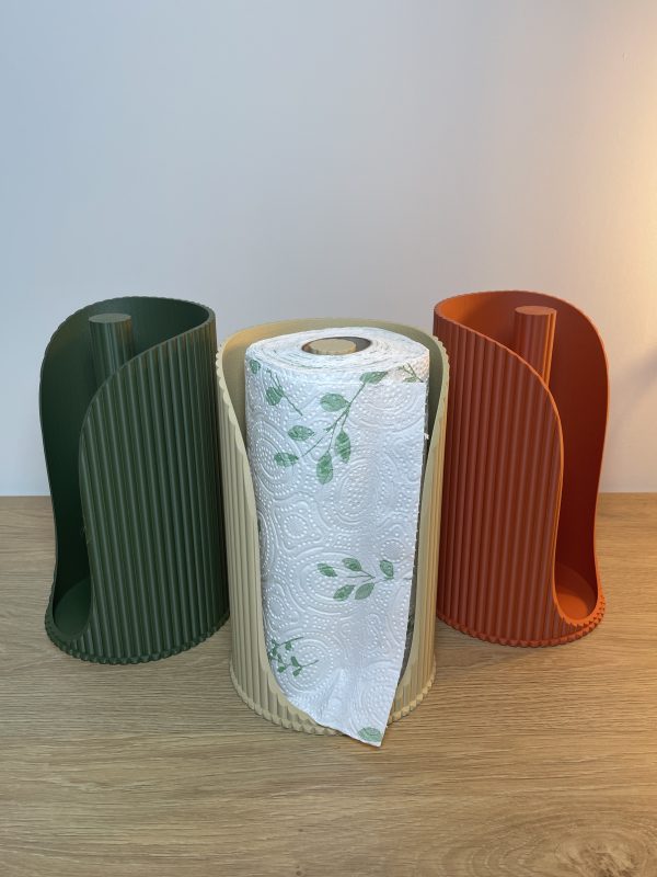 Rouleau essuis tout vert, terracota et beige Porte essuie-tout design cannelé